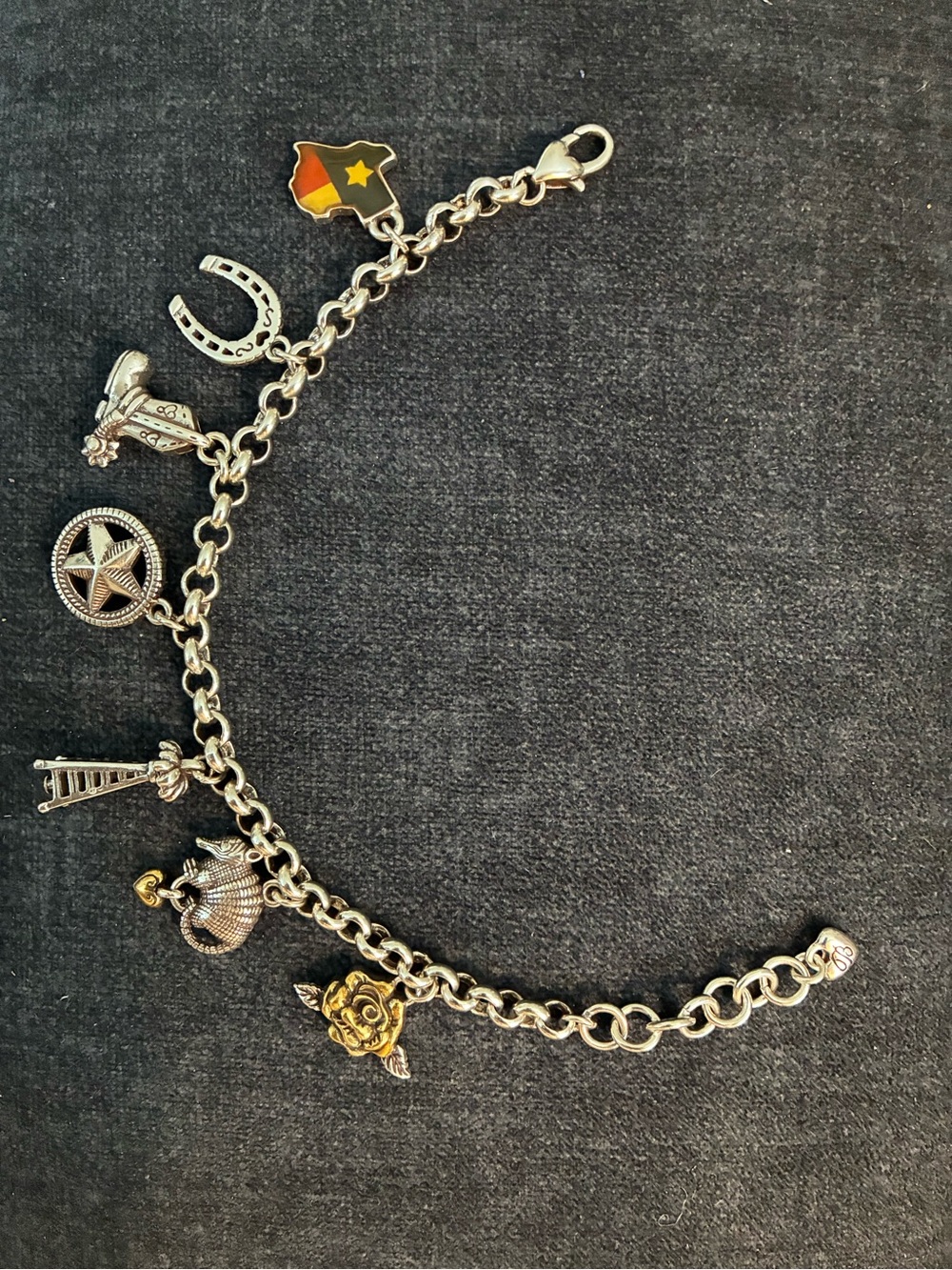 Brighton Texas Silver Charm Bracelet with 7 Multicolor Enamel Charms